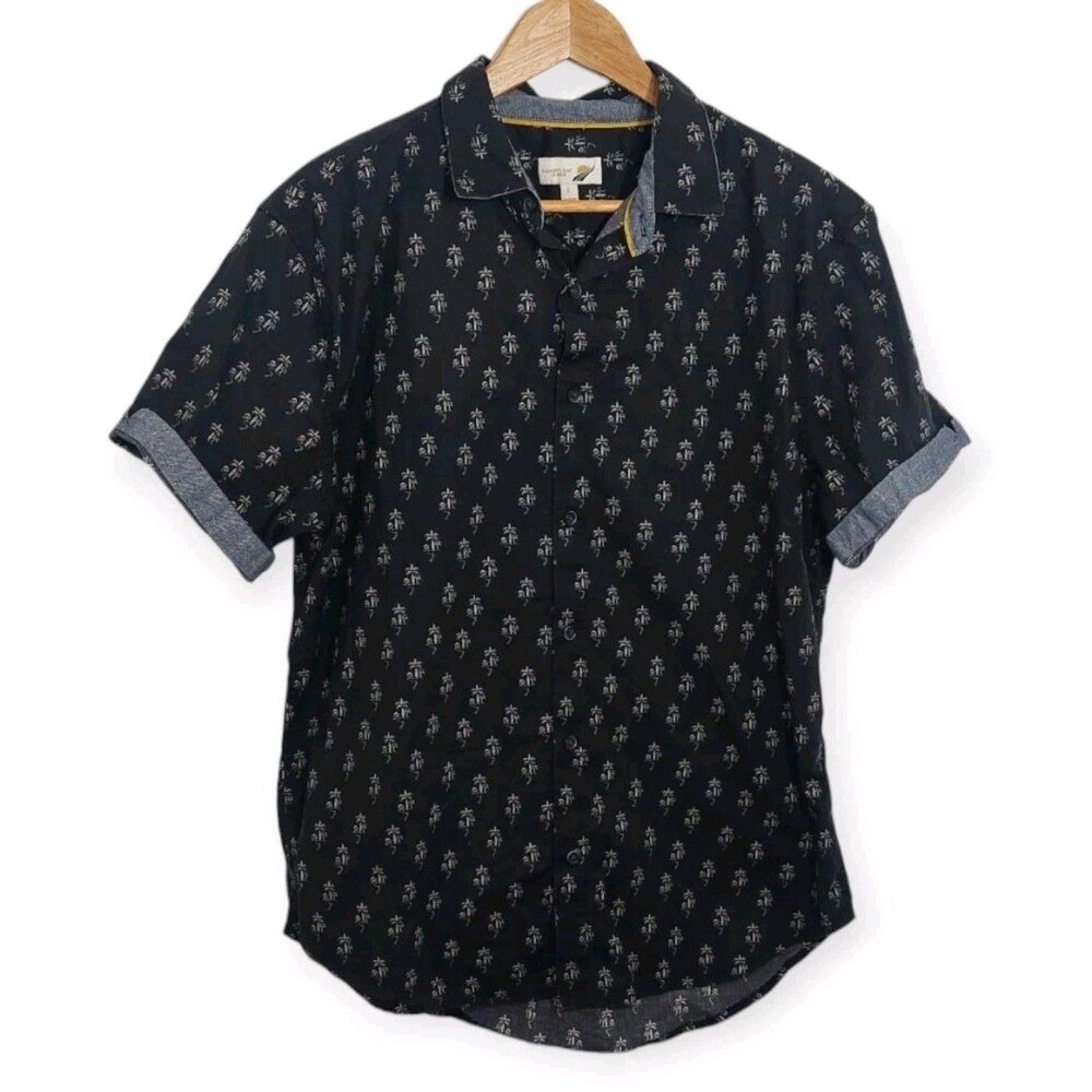 Fundamental Coast Men's Size Large Shirt Top Button Down Black Palm Trees